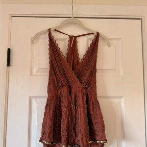 Free People Rust Embellished Tank Top